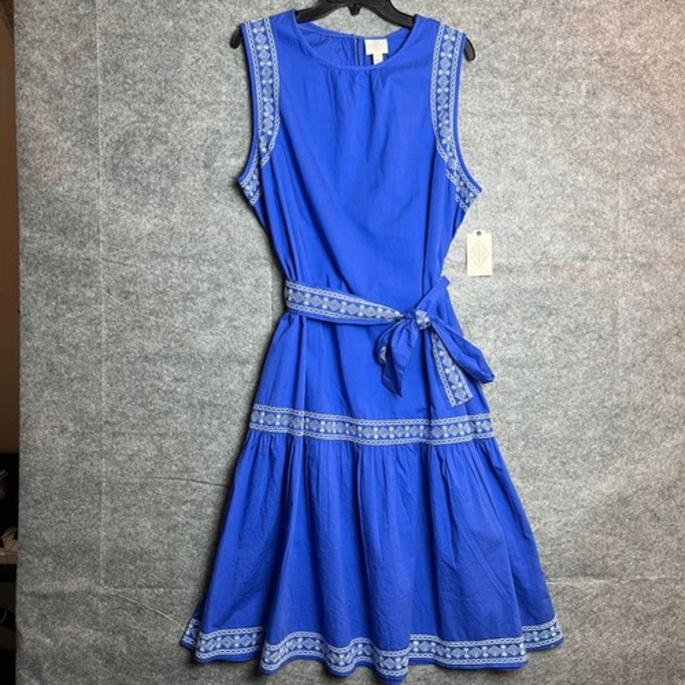 NWT ST. JOHN'S BAY Embroidered Sleeveless Shift Dress XL Dazzling Blue Pockets - Picture 5 of 11